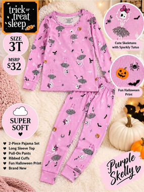 Trick or Treat Sleep Pink Sparkly Tutu Skeleton Halloween Pajama Set